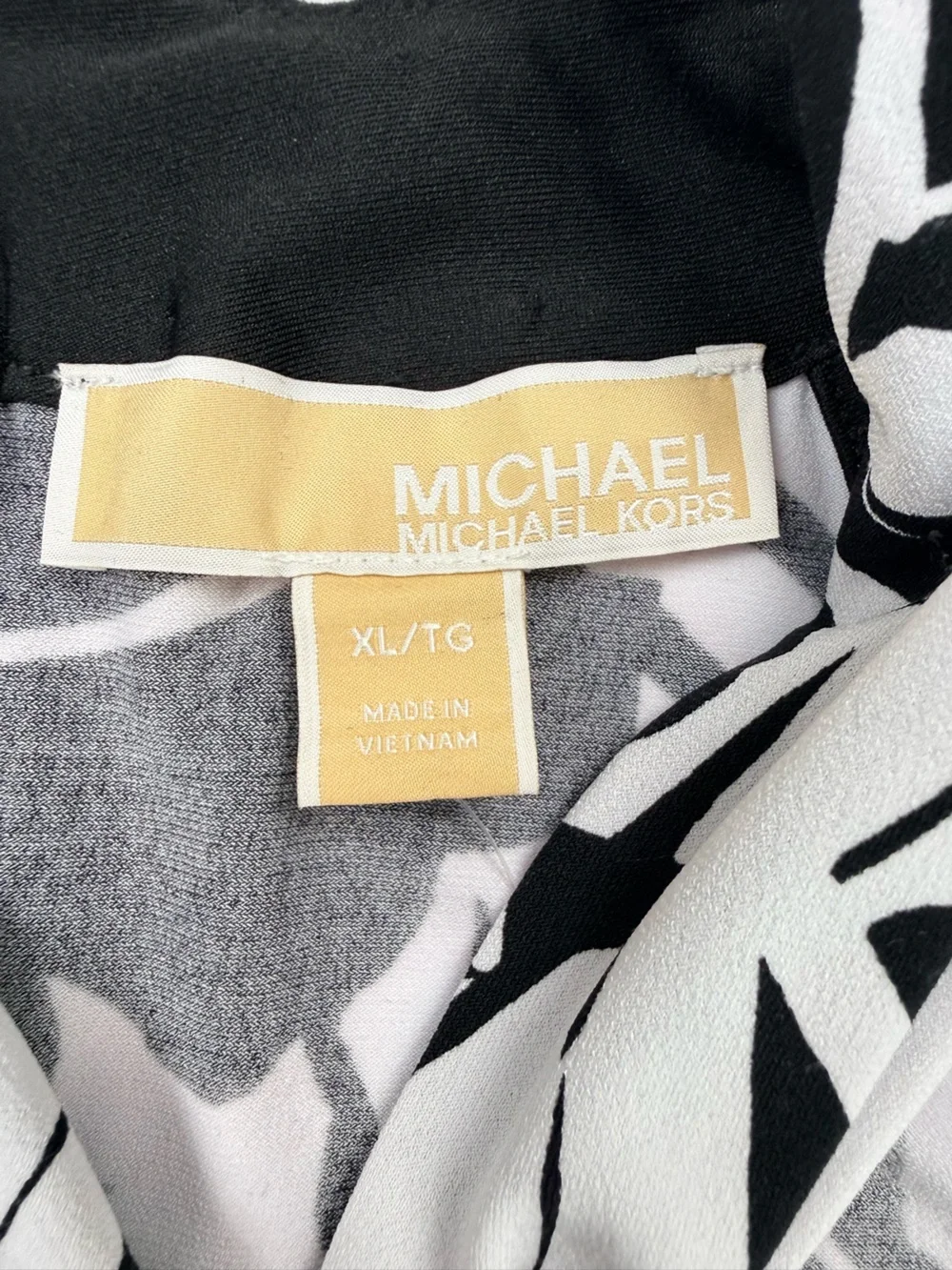 Michael Kors Black White Floral Halter Blouse Gold Hardware XL Tropical Tank Top
